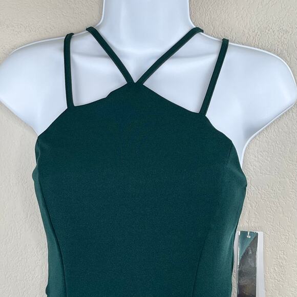 Sequin Hearts Green Scuba Strappy Asymmetric Mini Sheath Dress Junior 5 NWT - Picture 6 of 15